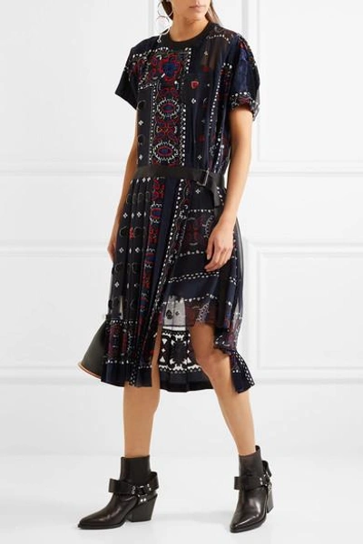 Shop Sacai Asymmetric Belted Devoré-chiffon Dress