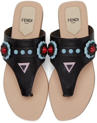 Shop Fendi Black  Faces Sandals In 7jf Black Multi