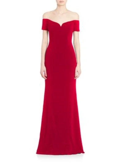 Shop Badgley Mischka Off-the-shoulder Gown In Venetian Red