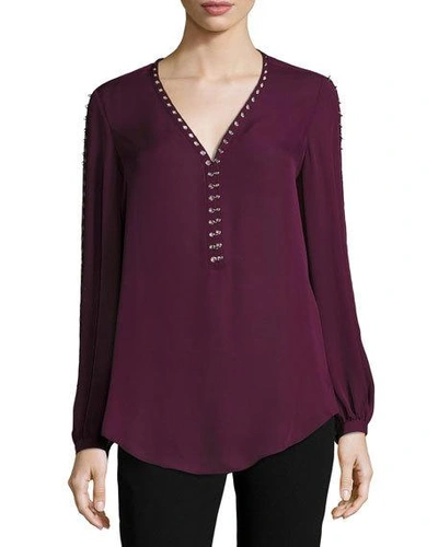 Haute Hippie Sagat Split-sleeve Silk Blouse, Plum