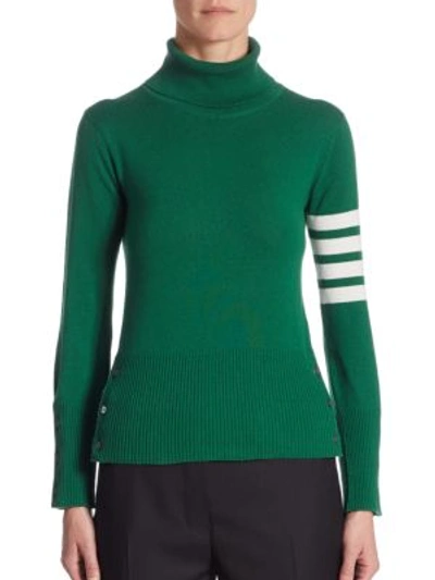 Thom Browne Cashmere Striped Turtleneck Sweater In Green