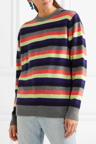 Shop The Elder Statesman Striped Cashmere Sweater In Gray