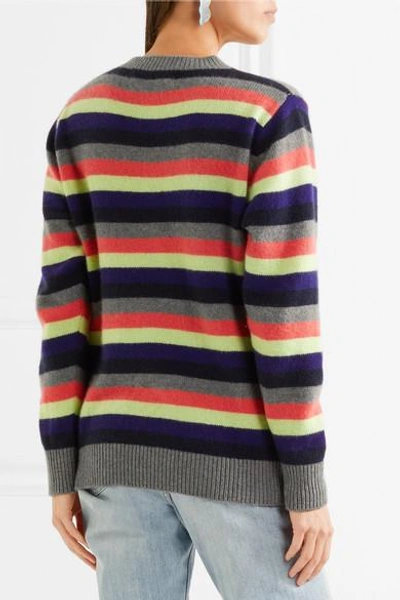 Shop The Elder Statesman Striped Cashmere Sweater In Gray