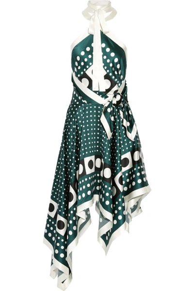 Monse Dot-print Silk Halter Dress, Green Pattern In Forest