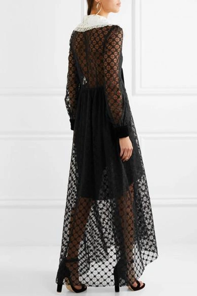 Shop Philosophy Di Lorenzo Serafini Velvet-trimmed Lace Maxi Dress In Black