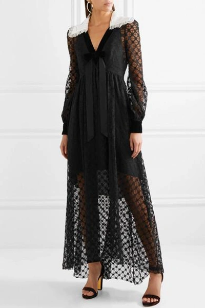 Shop Philosophy Di Lorenzo Serafini Velvet-trimmed Lace Maxi Dress In Black