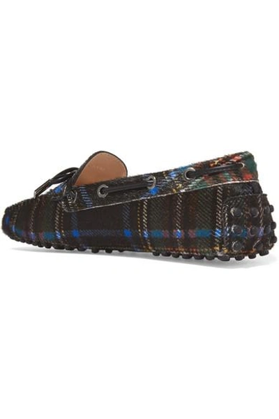 Shop Tod's Gommino Leather-trimmed Tartan Calf Hair Moccasins