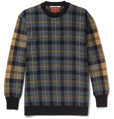 Shop Stella Mccartney Oversized Checked Virgin Wool Sweater In Gray