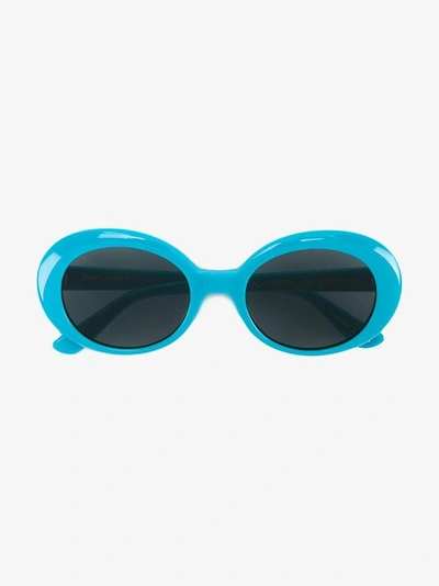 Shop Saint Laurent Eyewear California Oval Sunglasses In Blue