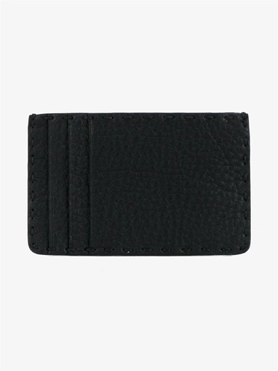 Shop Fendi Black Classic Grained 'selleria' Leather Cardholder