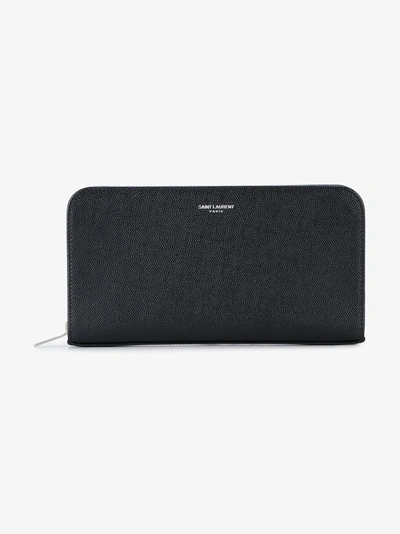 Shop Saint Laurent Zip Around Logo Printed Wallet In Black