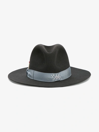 Shop Nick Fouquet Grey Borsalino Fedora Hat With Blue Grosgrain Ribbon