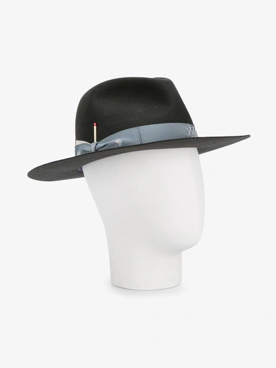 Shop Nick Fouquet Grey Borsalino Fedora Hat With Blue Grosgrain Ribbon