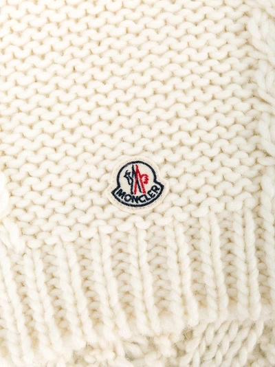 Shop Moncler Cable Knit Scarf In White