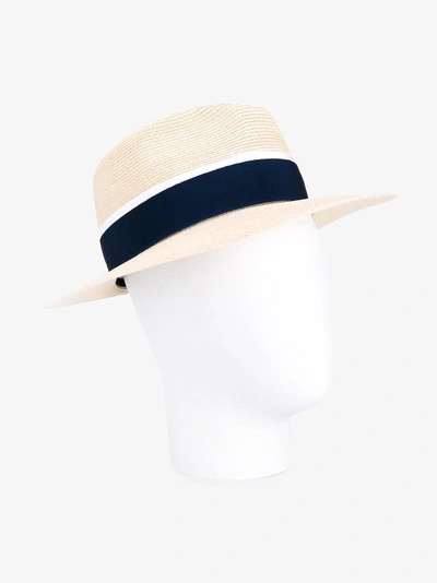 Shop Maison Michel Straw Blue Ribbon Henrietta Fedora Hat