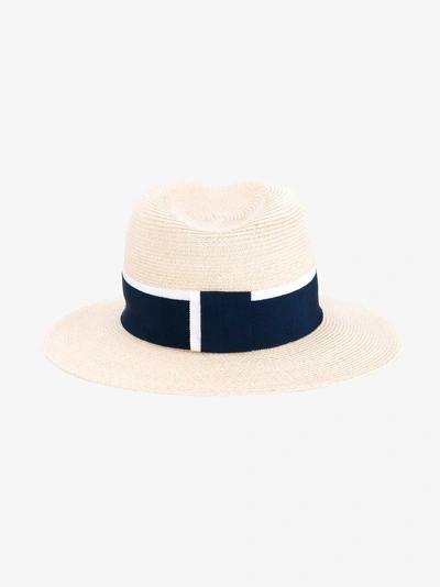 Shop Maison Michel Straw Blue Ribbon Henrietta Fedora Hat