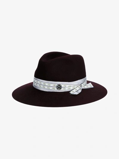 Shop Maison Michel Burgundy Wool Henrietta Fedora Hat