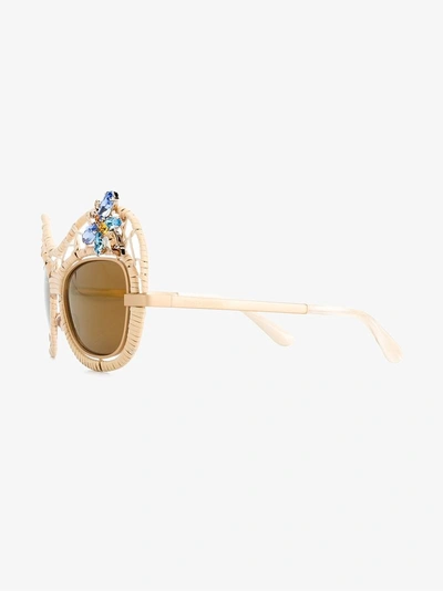 Shop Dolce & Gabbana Eyewear Gold Crystal Embellished Straw Sunglasses In Nude&neutrals