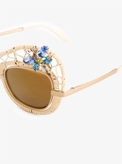 Shop Dolce & Gabbana Eyewear Gold Crystal Embellished Straw Sunglasses In Nude&neutrals