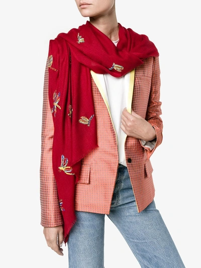 Shop Janavi Beaded Butterfly Scarf In Red