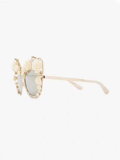Shop Dolce & Gabbana Eyewear Gold Tone Rose Lace Cat-eye Sunglasses In Metallic