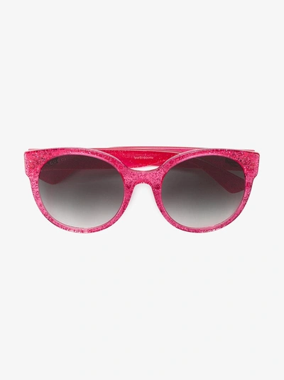 Shop Gucci Eyewear Glitter Round Sunglasses In Pink&purple