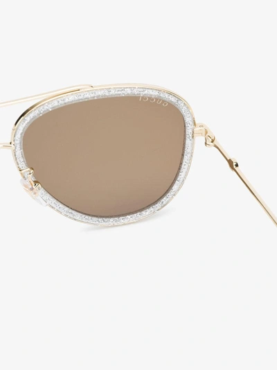 Shop Gucci Eyewear Silver Glitter Aviator Sunglasses In Metallic