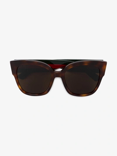 Shop Gucci Eyewear Brown Tortoiseshell Sunglasses With Monogram Detailing
