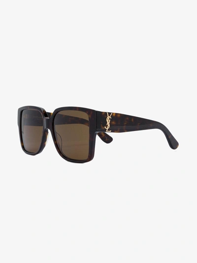 Shop Saint Laurent Eyewear Brown Tortoiseshell Effect Sunglasses