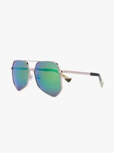 Shop Grey Ant Green Mirror Hexagon Aviator Sunglasses