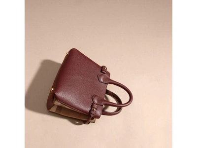 Shop Burberry The Baby Banner In Leather And House Check In Mahogany Red