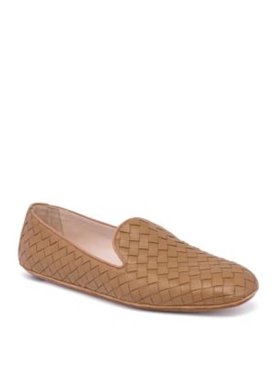 Shop Bottega Veneta Intrecciato Leather Loafers In Camel