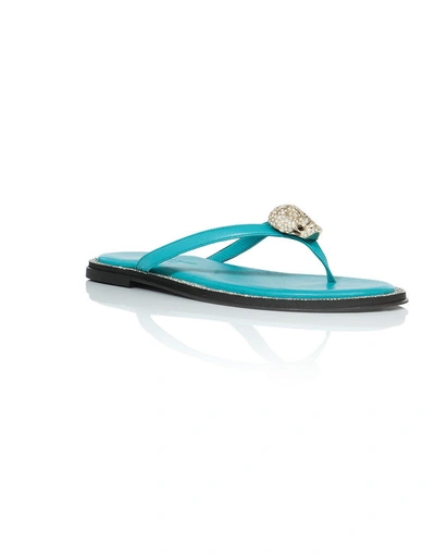 Philipp Plein Sandals Flat "bourges" In Turquoise/light Gold
