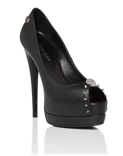 Philipp Plein Open Toe Hi-heels "rudra" In Black/nickel