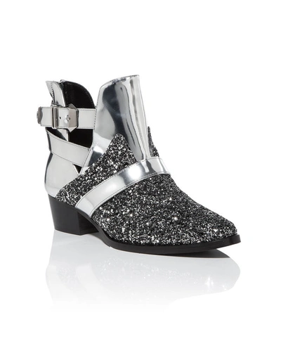 Shop Philipp Plein Boots Lo-heels Low "zarina" In Silver/nickel