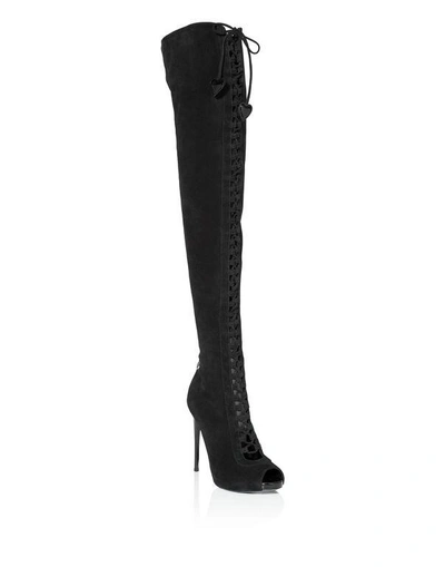 Shop Philipp Plein Boots Hi-heels Overknees "estia Basic" In Black