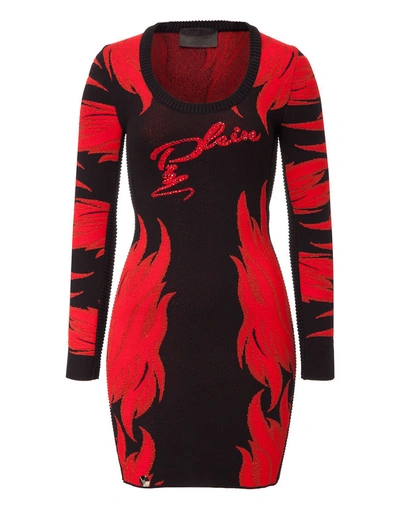 Philipp Plein Flame Pattern Knitted Dress