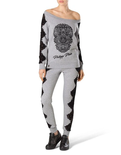 Shop Philipp Plein Sweatshirt Ls "manion" In Grey Melange