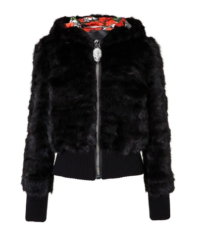 Shop Philipp Plein Fur Bomber "anderson" In Black