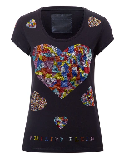 Shop Philipp Plein T-shirt Round Neck Ss "balinay Diamond" In Black