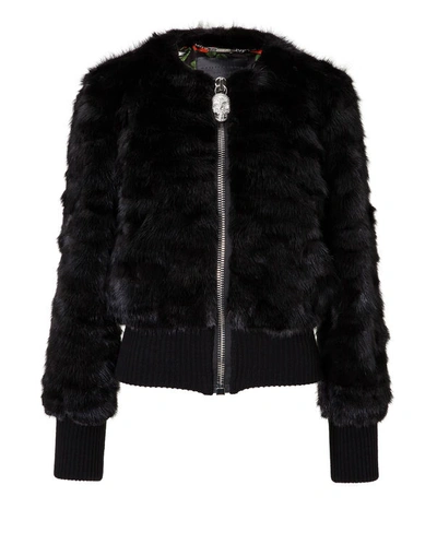 Philipp Plein Fur Bomber "anderson" In Black