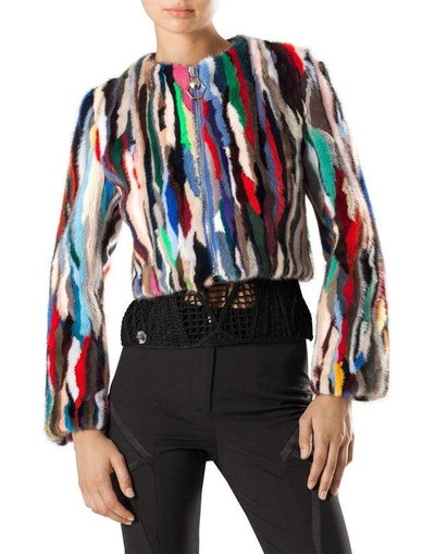 Shop Philipp Plein Fur Jacket "rainbow"