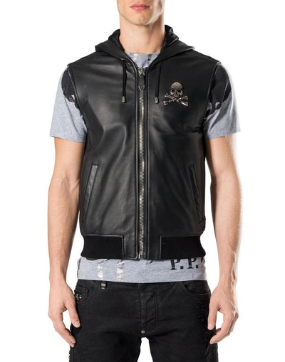 Shop Philipp Plein Leather Vest Short "my Skull"