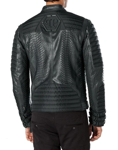 Shop Philipp Plein Leather Jacket "smash" In Black