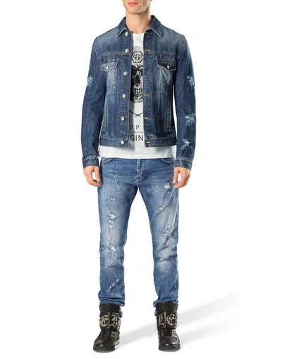 Shop Philipp Plein Denim Jacket "so Dead"