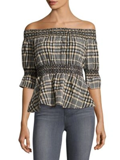 Shop Ganni Charron Off-the-shoulder Top In Cuban Sand