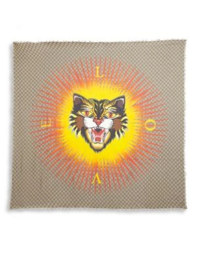 Shop Gucci Angry Cat Scarf In Beige
