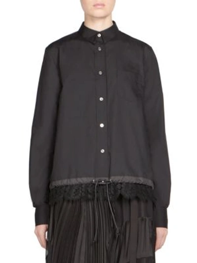 Shop Sacai Lace Button-front Shirt In Black