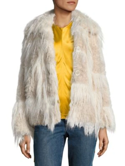 Shop Helmut Lang Plaid Faux Fur Jacket In Chalk Cream