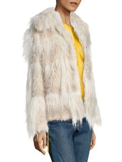 Shop Helmut Lang Plaid Faux Fur Jacket In Chalk Cream